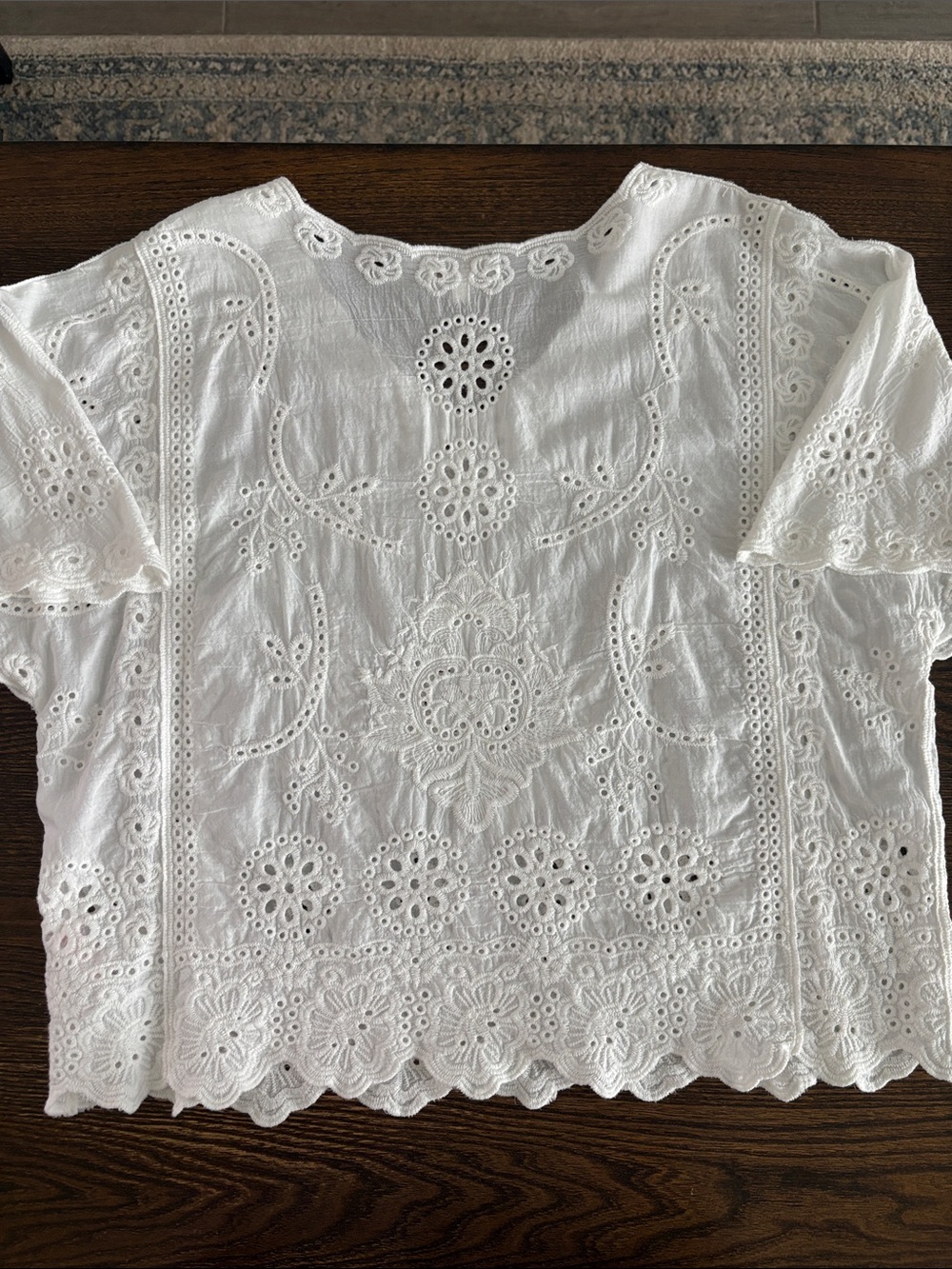 APRICOT White Eyelet Embroidered V-Neck Cotton Blouse Size S - Picture 4 of 5